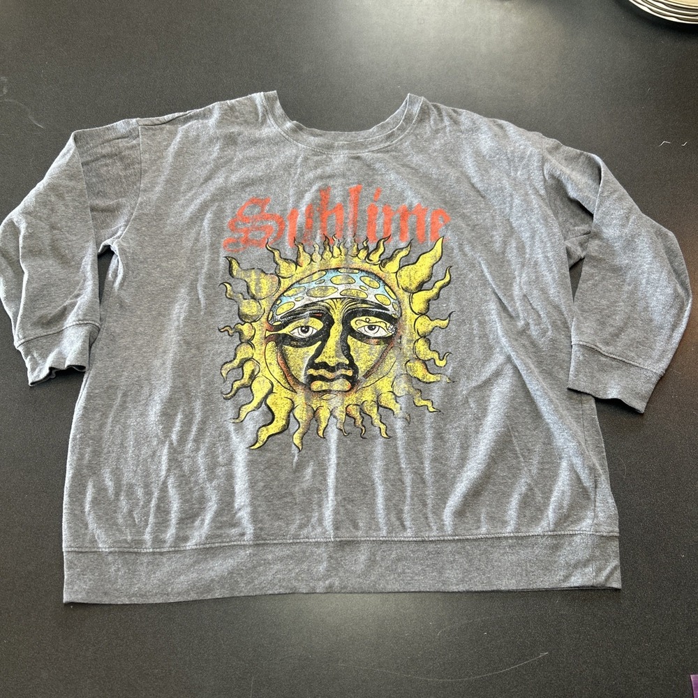 Vintage Sublime Gray Sweatshirt with Yellow Sun Graphic and Red Logo